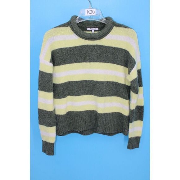 Madewell Striped Fulton Pullover Sweater Roll Neck Top Small Yellow Wool MA756 - Picture 1 of 6